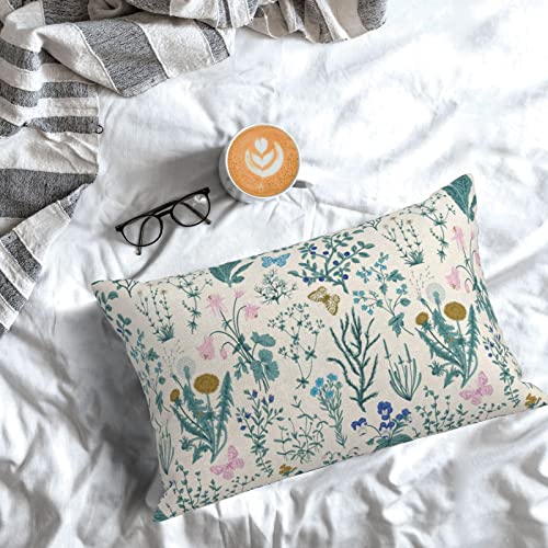 Image of AEIOAE Spring Pillow Covers 12x20 Inch Set of 2,Blue Teal Wild Flower Plant Throw Pillows Case,Seasonal Floral Outdoor Decorative Linen Farmhouse Decor Cushion Covers for Home Sofa Bed Couch