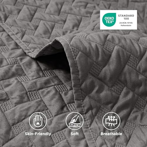 Image of Bedsure Quilt Full Size - Lightweight Bedspread Full Size with Basket Weave Pattern, Soft Quilt Bedding Set, Grey Comforter Set Coverlet for All Seasons with 2 Pillow Shams (84 inch x 90 inch)
