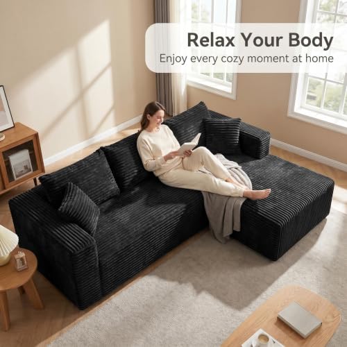 Image of 93 inch Boneless Couch, Modular Sectional Sofa for Living Room, Black