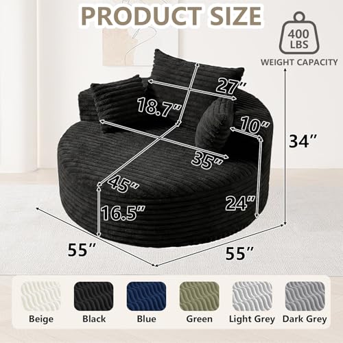 Sillón redondo plegable peluche Negro miniatura 2
