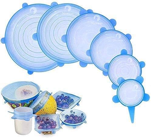 Meowoo Tapas elásticas de silicona, 6 tapas de silicona flexibles, tapas elásticas, alternativa de plástico reutilizable para cubos y recipientes de