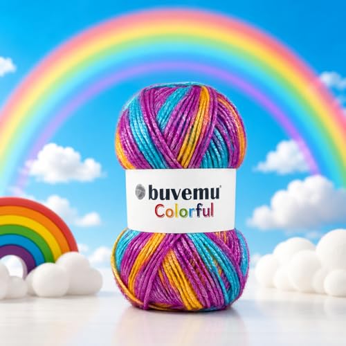 Image of Colorful Self-Striping Multicolor Fuzzy with Subtle Sheen Yarn, 56% Polyester 44% Acrylic, Each 3.53Oz(100gr) / 252yds(230m) (No.6) (Rainbow)