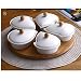 Produktbild Lazy Susan Keramik-Schüssel-Set,drehbar,gebogene Form,Servierplatte,ideal für Appetizer- und Snack-Tablett Drehbares Serviertablett mit 5 Schalen aus weißem Porzellan und einem Tablett aus Bambus.