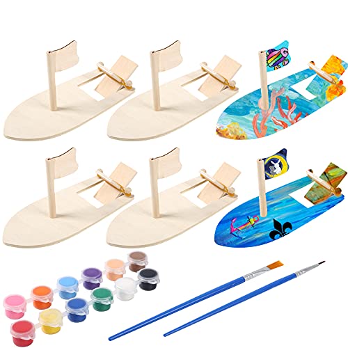 FORMIZON Holzboot Spielzeug, 6 Stück Holz Segelboot Set Malen DIY, Holz Segelboot für Kinder, Mini Holz Segelboot Lernspielzeug Handwerk DIY Kinderspielzeug Bemalen und Dekorieren (6pcs)