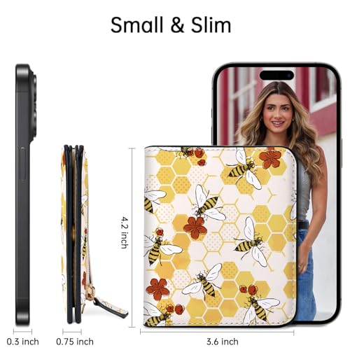 Image of Toughergun Bee Happy Funny RFID Small Wallet Women, Slim Thin Vegan Leather Bifold Wallet with Zipper Coin Pocket & ID Window, Cute Mini Travel Credit Card Holder Gift for Women Ladies Teen Girls