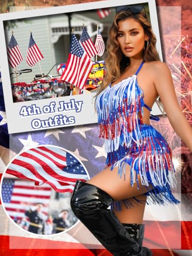 Image of Kaei&Shi Sequin Fringe Romper,Sparkly Glitter Metallic Jumpsuits For Women,Backless Shorts Dress Disco Birthday Dance Outfit