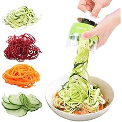 Cortador Vegetales Espiral OVOOKER Cortador de Verduras 4 en 1 Rallador de Verduras Espiralizador Vegetal Slicer Cortador Espiral Manual para Espaguetis con Calabacin, Zanahorias, Pepinos