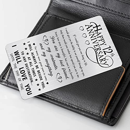 Alotozo 12th Anniversary Metal Gifts for Her Husband Him, Happy 12 Year Wedding Anniversary Engraved Wallet Card Gift for Men Wife Boyfriend4