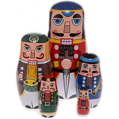 Moonmo 5pcs Beautiful Handmade Wooden Russia Nesting Dolls Gift Russian Nesting Wishing Dolls Nutcracker Matryoshka Traditional Cover