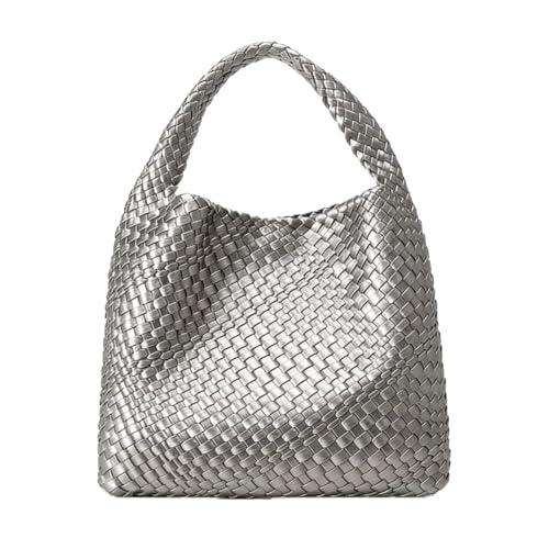 Image of Woven Tote Bag For Women, Large Vegan Leather Travel Handbag, Casual Work Shoulder Bag, Underarm Commuter Hobo Bag With Purse