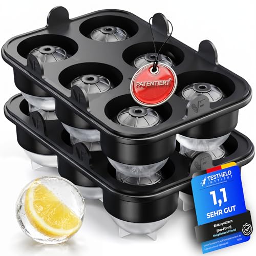 Neighbours Friend Patentierte Eiskugelform 2er Pack Platinum - Große Eiswürfelform rund Platinsilikon für Cocktails Gin & Getränke - 12x Eiswürfel rund spülmaschinengeeignet - XXL Eiswürfel