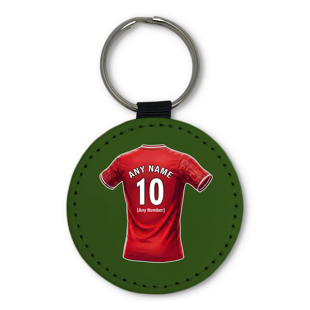 UNIGIFT Personalised Gift - West Bridgford 79 80 Football Fan Green Round Keyring (Red Jersey Design) Custom Name Keychain - Nottingham NG2 Club