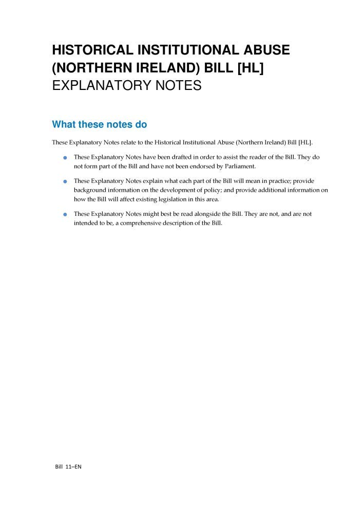 Historical Institutional Abuse (Northern Ireland) Bill Explanatory Notes (House of Commons) HCB 11-EN