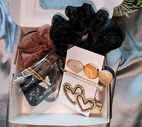 Image of Hamper Accessories Set for Women & Girls | Trendy Scrunchies, Stylish Chain & Hair Pins /Clips Combo | Fashion Gift Hamper Set (Gift Hamper 01)