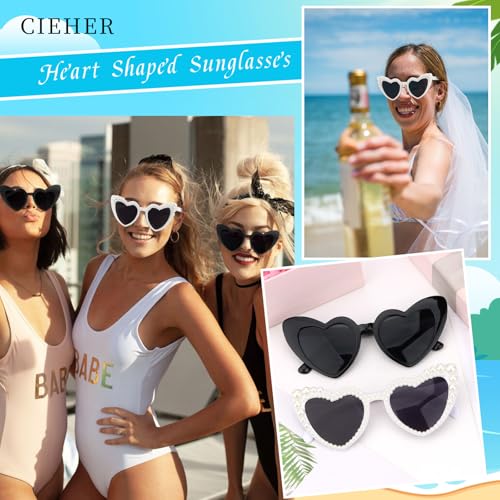 CIEHER Bachelorette Party Favors - White Black Heart Sunglasses for Bride Bridesmaid4