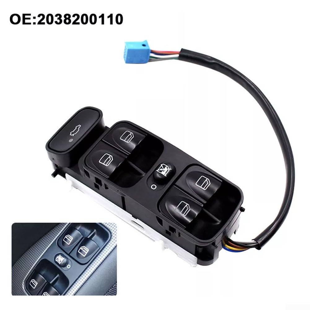 Zilimontt Interruptor de ventana principal para Mercedes Benz Clase C W203 C180 C200 C220 Número OEM: 2038200110DX 2038200110 Interruptor de elevalunas eléctrico para coche