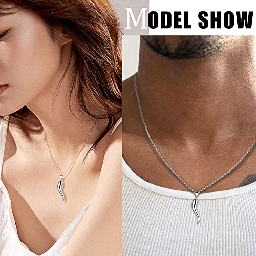 Jewmon 925 Sterling Silver Lucky Italian Horn Pendant Necklace Earrings Set Protection Amulet Jewelry for Women Men Silver/Black Gun/Gold Cornicello Talisman Necklace Gift with Gift Box3