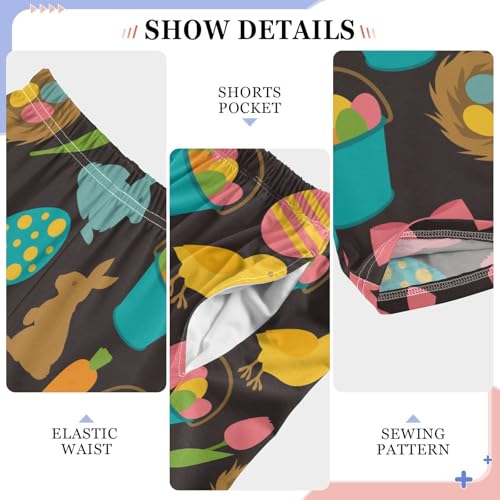 ZZXXB Colorful Bunny Eggs Boys Long Pants Soft Trousers Elastic Waist Kids Lounge Bottoms with Pockets S-XL4