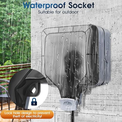 Image of MX Waterproof Universal Socket 13A 250V Outdoor Power Socket Box IP66 Weatherproof Electric Outlet with Protective Cover for Garden Patio Balcony Garage Home Hotel Outdoor Electrical Supply