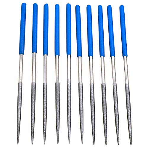 Wkstool 10Pcs,140 Grit,180mm Length,Tapered Round Diamond Needle Long Handle File Sets for Metal Working Craft Tools (Diamond 140Grit,180mm, Tapered Round)