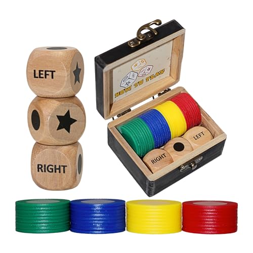 Aikgidtt Left Right Roll Dice Game Set 3 Wood Dice & 36 Plastic Chips