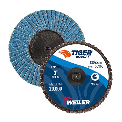 Image of Weiler 50965 3 inch Bobcat Mini Abrasive Flap Disc, Flat (TY27), Type R Mount, 120Z (Pack of 10)