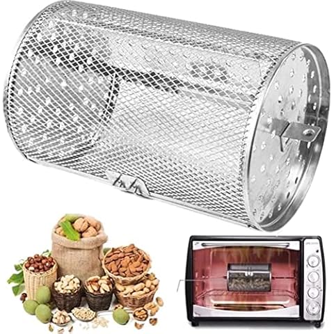 Rotisserie Basket for Tower Air Fryer, Stainless Steel Grill Roaster Drum, Oven Basket Air Fryer Accessories 360° Rotating for Peanuts Coffee Beans BBQ Walnuts DIY Kitchen Cooking Tool (12x18cm) Cover