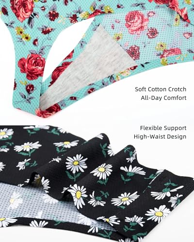 Image of voenxe Seamless Women Underwear Thongs,High Waisted No Show Ladies Panties,Breathable Comfy Active Hi Rise Cut Undies,5-Pack
