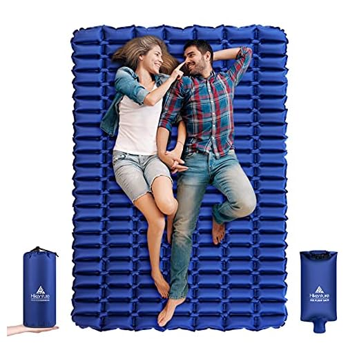 Hikenture Double Sleeping Pad Camping Mattress, Ultralight Inflatable 2 Person Camping Mat with Pump Sack, Water Resistant Sleeping Mat, Comfortable Camping Pad for Backpacking, Hiking,Traveling(Blue)