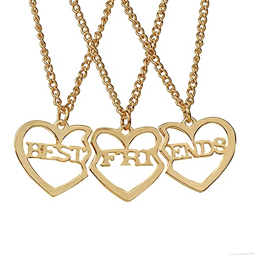 Collier Amitié Collier Fille Best Friends BFF Cadeau D'anniversaire Femme Meilleure Amie Collier Coeur 3 Pcs (Or) Cover