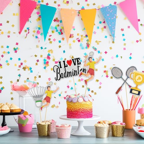 Image of Badminton Table Centerpiece Stick, Badminton Themed Birthday Party Decorations, Trophy-Racket-Medals Set of 15