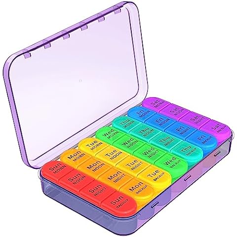 Daviky Weekly Pill Organizer 4 Times a Day, Large 7 Day Pill Box Portable for Travel, Medicine Organizer Box with Removable Individual Pill Containers to Hold Vitamins, Supplements and Medication Cover