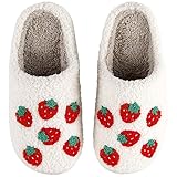 Aucomfo Strawberry Slippers for women men,Ladies Comfy Fuzzy Bedroom Shoes,Memory Foam Slippers Indoor Outdoor,Strawberry 41-42