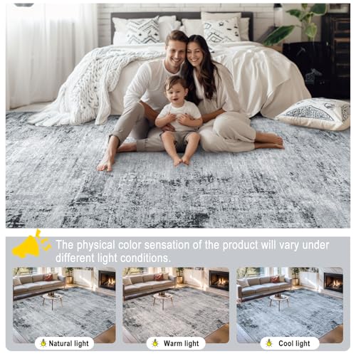 Area Rugs 9x12 Living Room - Washable Rug Modern Abstract Soft Large Neutral Non-Slip Carpet Indoor Floor Thin Carpets for Bedroom Dining Room Farmhouse Nursery Home Office Black