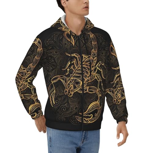 Sweat à capuche zippé scorpion doré en polyester doux contre le froid