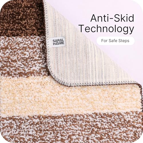 Image of SARAL HOME EASY LIVING Microfiber Striped Rectangle Anti-Skid Runner|Soft & Super Absorbent, Washable Multipurpose Bedside Runner for Home /Kitchen /Lobby /Office Entrance, 50X100 CM|Pack of 1 (Brown)