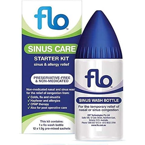 FLO Sinus Relief, Sinus Rinse Starter Kit With 12 Pre-Mixed Packets for Nasal Wash, Preservative-Free and Non-Medicated, Nose Cleaner Adult Cover