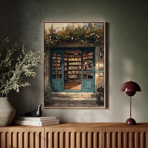 Cuadro rústico de librería para crear un rincón de lectura vintage en tu salón