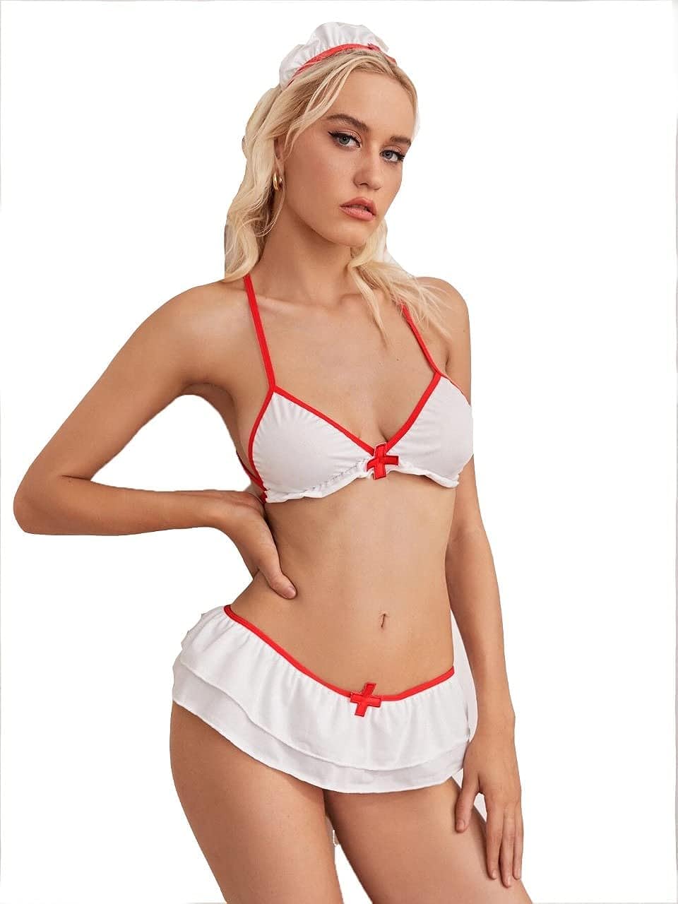 ACTOMENaughty Nurse Uniform Sling Sheer Lingerie Set Role Play Dress White Nightwear lounge wear dress