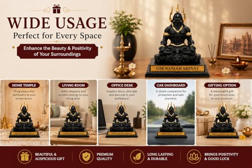 Image of Mahadev Lord Shiva Meditating Statue, Black and Gold Finish, Om Namah Shivay Figurine for Home Decor and Worship