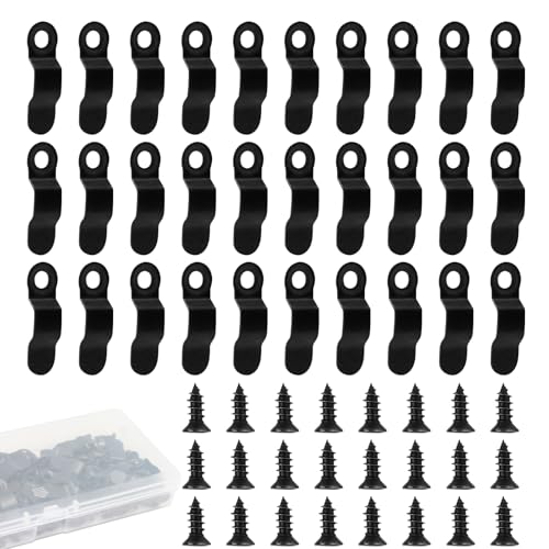Image of Bonsicoky 100 Pack Metal Picture Frames Turn Button Fasteners with 100 Pieces Screws - Black Frame Picture Hardware Backing Clips for Hanging Pictures, Photos