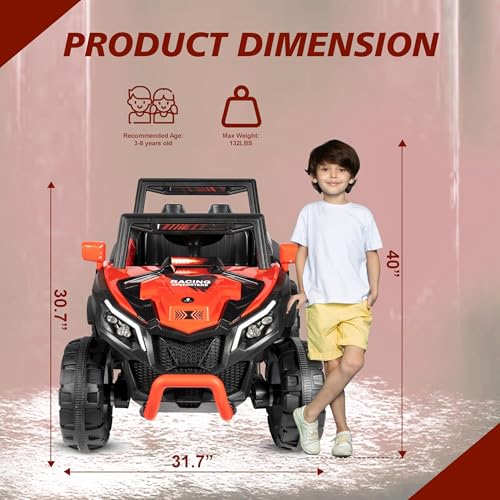 Image of Norman Jr Battery Operated 2x4 | Jeep Toy Kids Car with Remote+Steering+RGB Light+Mp3 USB Music | Rechargeable Car for Kids to Drive 3 to 12 Years | Large (Drifter) Ruby Red