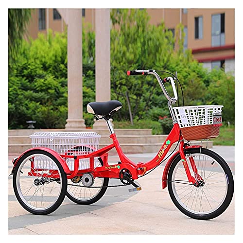 PAGOIAAR Adult Cargo Tricycles Beach Cruiser Bikes Shopping Tricycle for Adults Foldable 3 Wheel Bike 20inch Family Manpower Trike with Leisure Picnics Shopping Cargo Basket and Adjust Seat