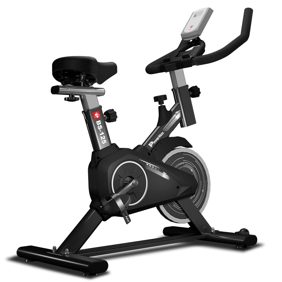 PowerMax Fitness BS-125 Spin Exercise Bike For Home Use,16Mm 6Kg Flywheel,Max User Weight 130Kg,LCD Display,2Pc Crank,Heart Rate Sensor,Knob Braking,Adjustable Foot Strap And Seat,Ipad Holder,Black PowerMax Fitness BS-125 Spin Exercise Bike For Home Use,16Mm 6Kg Flywheel,Max User Weight 130Kg,LCD Display,2Pc Crank,Heart Rate Sensor,Knob Braking,Adjustable Foot Strap And Seat,Ipad Holder,Black