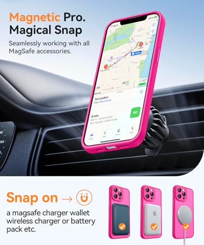 Image of CANSHN Magnetic Compatible with iPhone 13 Pro Case, Upgraded [Full Camera Protection] [Compatible with Magsafe] [Translucent Matte] Shockproof Protective Phone Case Cover 6.1 Inch - Hot Pink