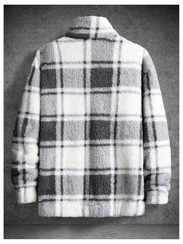 SOLY HUX Men's Plaid Fleece Jacket Button Down Collar Long Sleeve Fuzzy Fall Winter Warm Coat Outerwear2