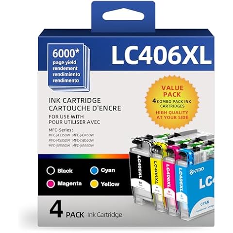 Skydo LC406XL Ink Cartridges for Brother LC406 XL LC406XL LC 406 Replacement Work for Brother MFC-j4335DW MFC-j6555DW MFC-j4535DW MFC-j5855DW Printer(Black, Cyan, Magenta, Yellow, 4 Packs) Cover