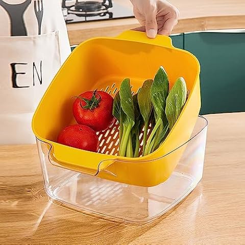 8.2 QT Fruit Strainer Colander Bowl Set, Kitchen Nesting Vegetable Fruit Washing Soaking Basket, 2 in 1 Large Plastic Food Storage Container Basin for Pasta Salad Berry Drain BPA Free Cover