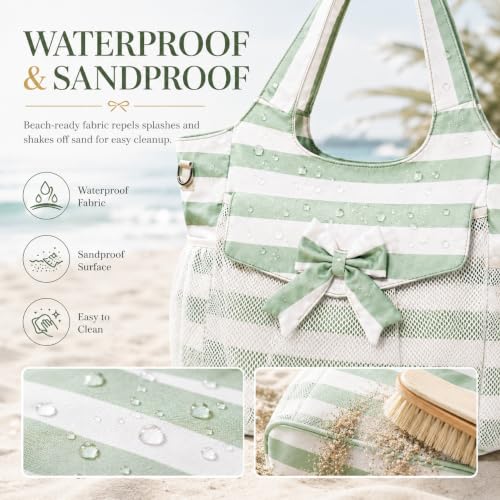 Image of LEDAOU Large Beach Bag Women Waterproof Sandproof Zipper Beach Tote Pool Bag for Swim Gym Grocery Travel with Wet Pocket