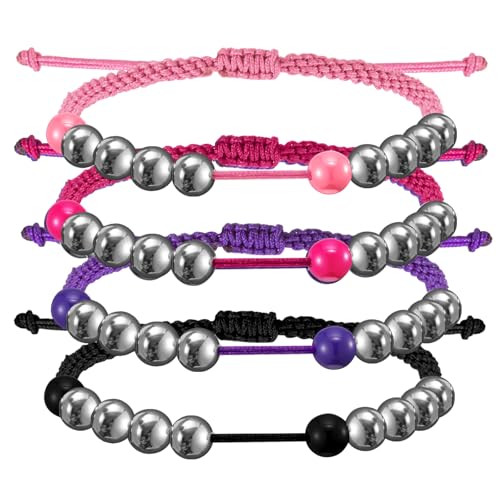 Quelay Set of 4 Multicolor Golf Stainless Steel 10 Beads Score Counter Bracelet with Leather Protective Bags Adjustable Golf Stroke Counting Bracelet Round Score Tracker Accessories